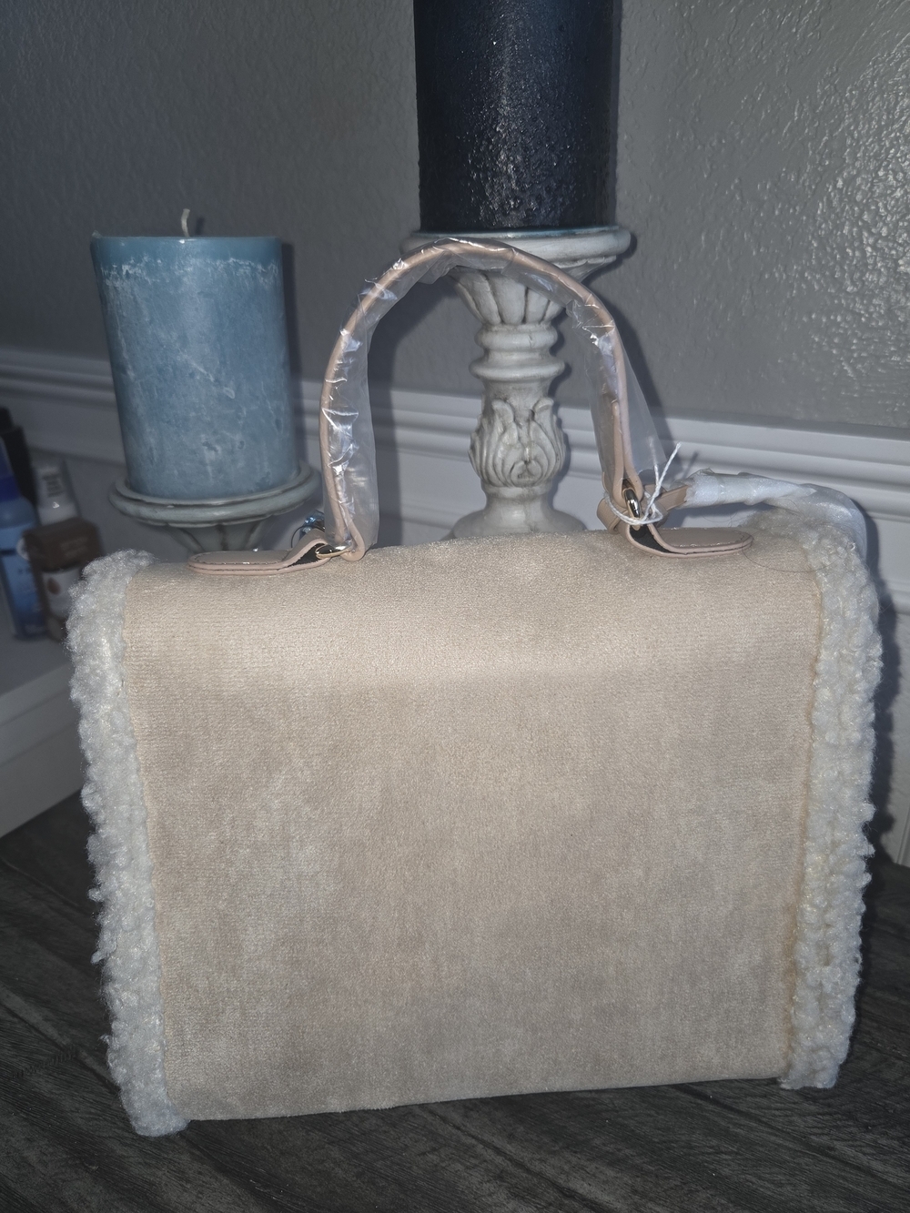 Badgley Mischka Beige With Shearling Trim Handbag - Women Bags - Picture 3 of 12